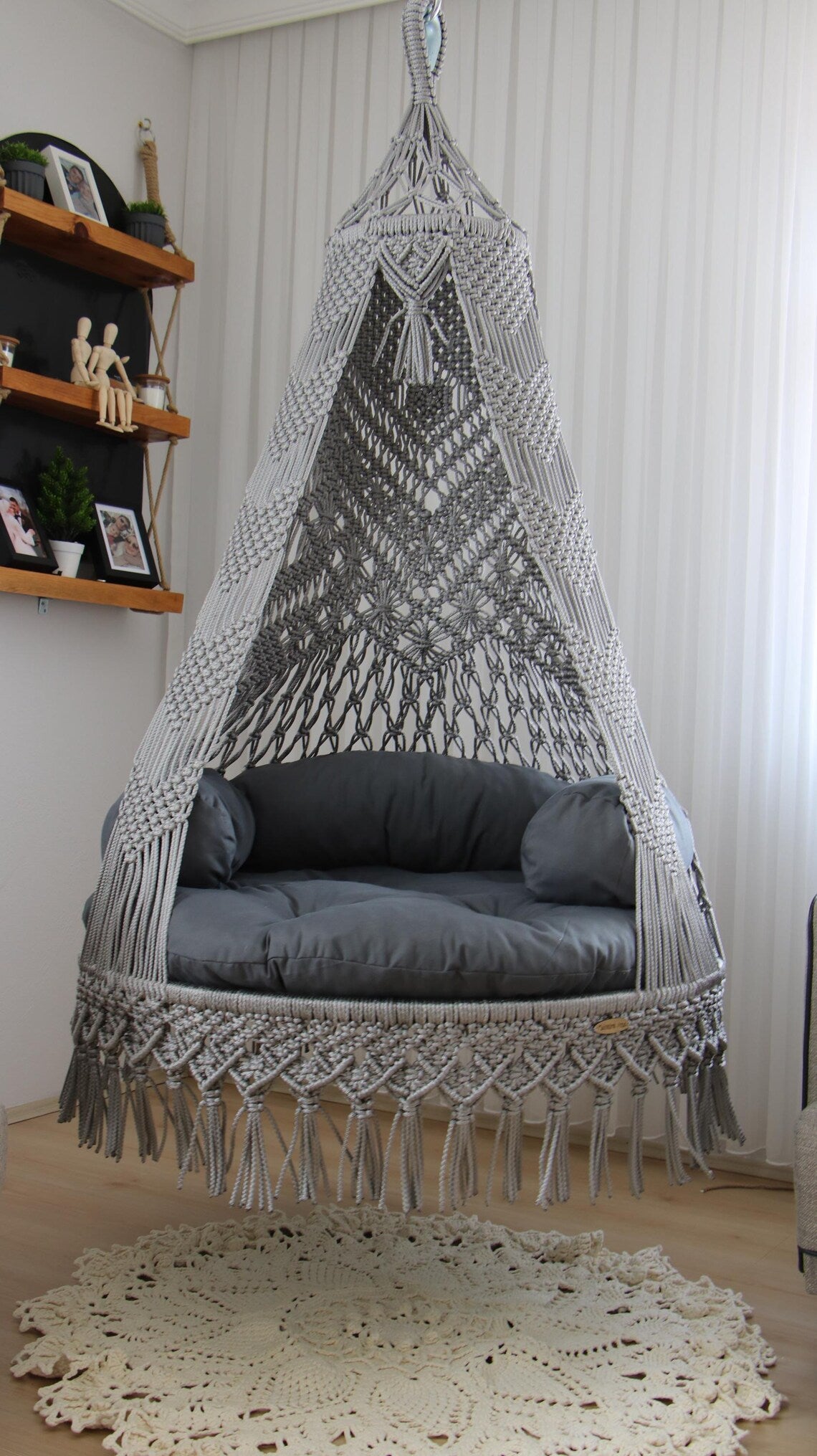 Grey Macrame Swing Chair For Adults 35 inches - Leechoo